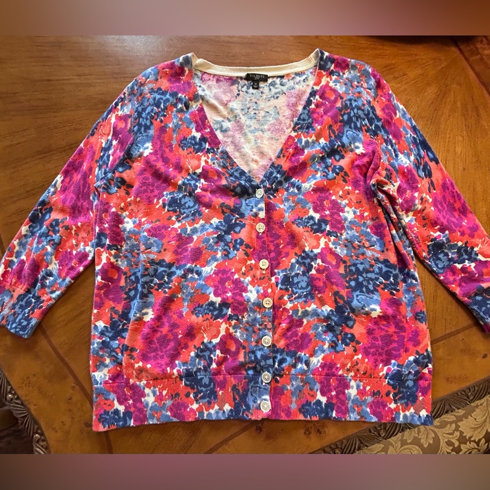 Talbots Woman 1X Floral Button Front Cardigan
